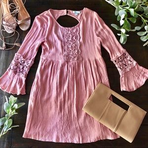 She + Sky Long Bell Sleeve Embroidered Dress